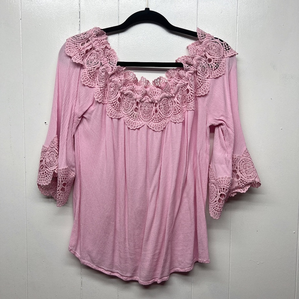 Pale Pink Off-Shoulder Womens Fairy Romantic Cottage Barbie Kawaii Crochet Top
